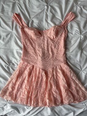 Delicate Pink Lace Fit-and-Flare Dress